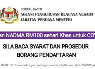 Bantuan NADMA RM100 Sehari Khas untuk COVID-19